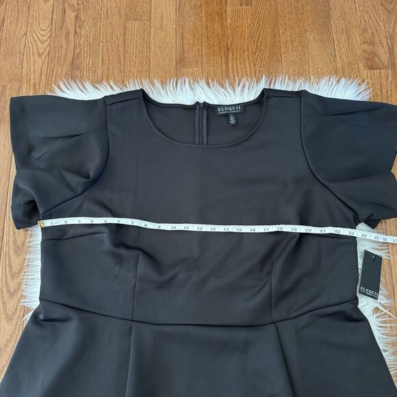 Eloquii Peplum Shirt Women’s Plus Size 22 Black Flare Sleeve Blouse Office NWT - Picture 9 of 13